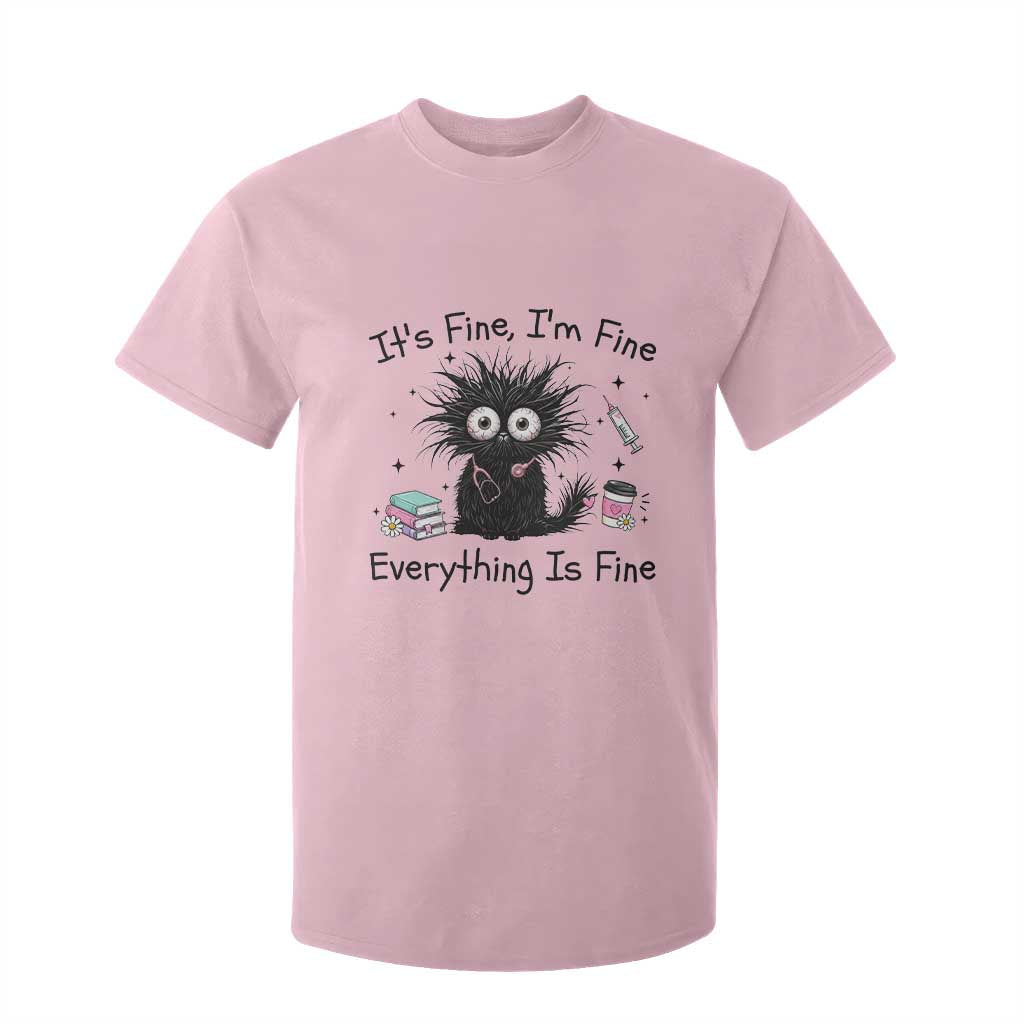 Funny Stressed Black Cat Nursing Student Life T Shirt For Kid ts Fine Im Fine Everything Is Fine
