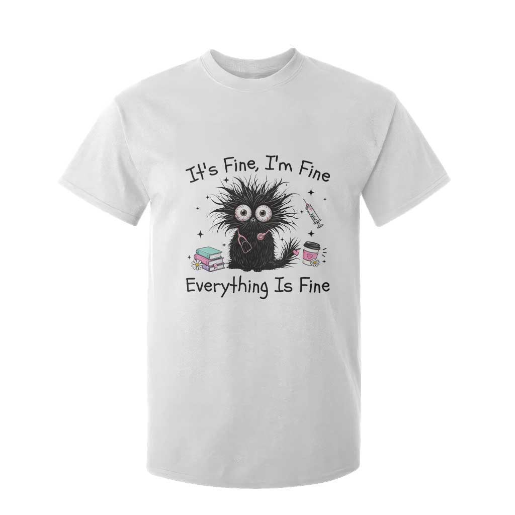 Funny Stressed Black Cat Nursing Student Life T Shirt For Kid ts Fine Im Fine Everything Is Fine