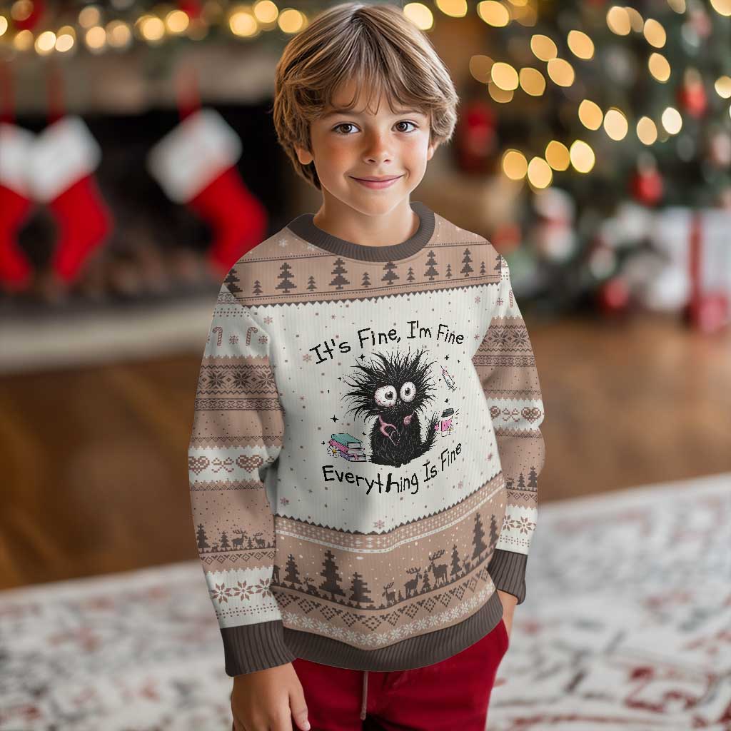 Funny Stressed Black Cat Nursing Student Life Ugly Christmas Sweater ts Fine Im Fine Everything Is Fine