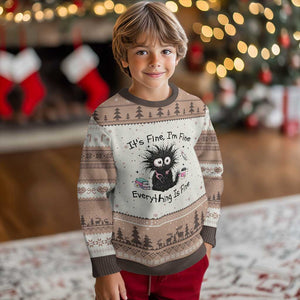 Funny Stressed Black Cat Nursing Student Life Ugly Christmas Sweater ts Fine Im Fine Everything Is Fine