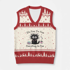 Funny Stressed Black Cat Nursing Student Life V-Neck Knit Sweater Vest ts Fine Im Fine Everything Is Fine