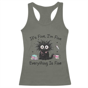 Funny Stressed Black Cat Nursing Student Life Racerback Tank Top ts Fine Im Fine Everything Is Fine