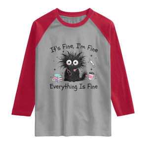 Funny Stressed Black Cat Nursing Student Life Raglan Shirt ts Fine Im Fine Everything Is Fine