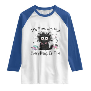 Funny Stressed Black Cat Nursing Student Life Raglan Shirt ts Fine Im Fine Everything Is Fine