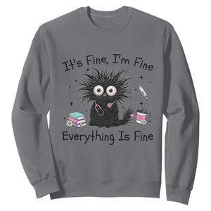 Funny Stressed Black Cat Nursing Student Life Sweatshirt ts Fine Im Fine Everything Is Fine
