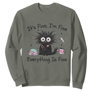 Funny Stressed Black Cat Nursing Student Life Sweatshirt ts Fine Im Fine Everything Is Fine