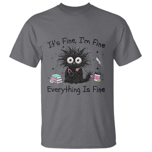 Funny Stressed Black Cat Nursing Student Life T Shirt ts Fine Im Fine Everything Is Fine