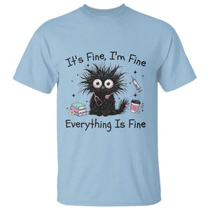 Funny Stressed Black Cat Nursing Student Life T Shirt ts Fine Im Fine Everything Is Fine
