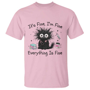 Funny Stressed Black Cat Nursing Student Life T Shirt ts Fine Im Fine Everything Is Fine