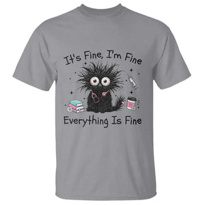 Funny Stressed Black Cat Nursing Student Life T Shirt ts Fine Im Fine Everything Is Fine