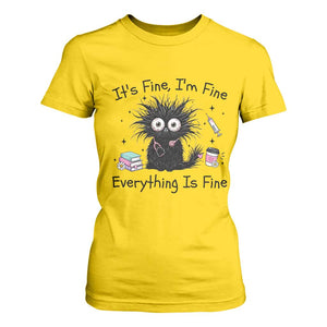 Funny Stressed Black Cat Nursing Student Life T Shirt For Women ts Fine Im Fine Everything Is Fine