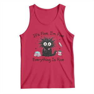 Funny Stressed Black Cat Nursing Student Life Tank Top ts Fine Im Fine Everything Is Fine