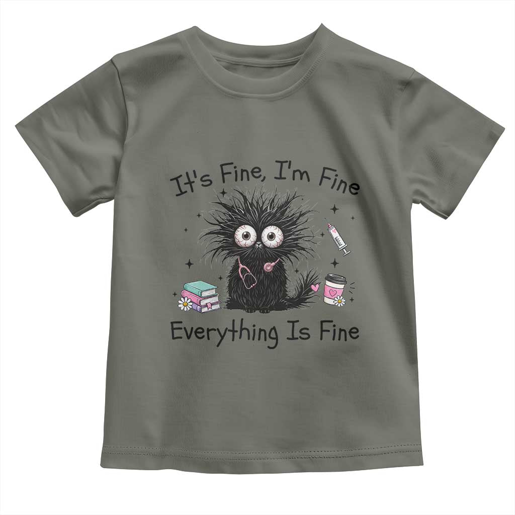 Funny Stressed Black Cat Nursing Student Life Toddler T Shirt ts Fine Im Fine Everything Is Fine