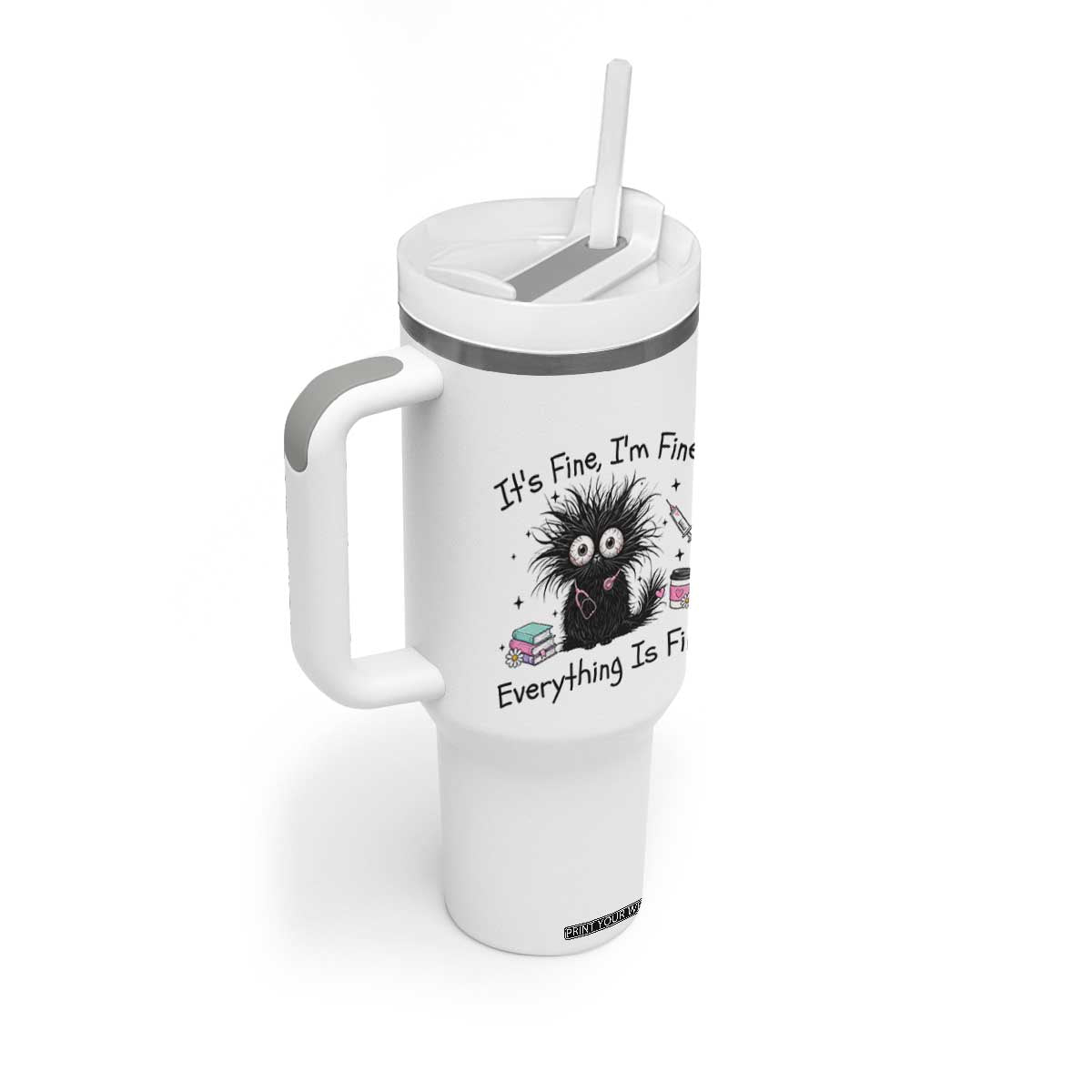 Funny Stressed Black Cat Nursing Student Life Tumbler With Handle ts Fine Im Fine Everything Is Fine