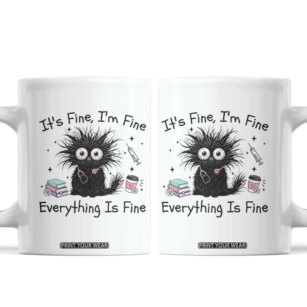 Funny Stressed Black Cat Nursing Student Life Coffee Mug ts Fine Im Fine Everything Is Fine