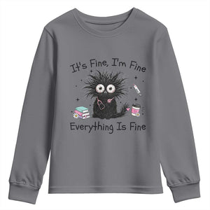 Funny Stressed Black Cat Nursing Student Life Youth Sweatshirt ts Fine Im Fine Everything Is Fine