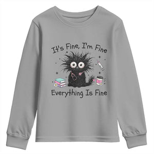 Funny Stressed Black Cat Nursing Student Life Youth Sweatshirt ts Fine Im Fine Everything Is Fine