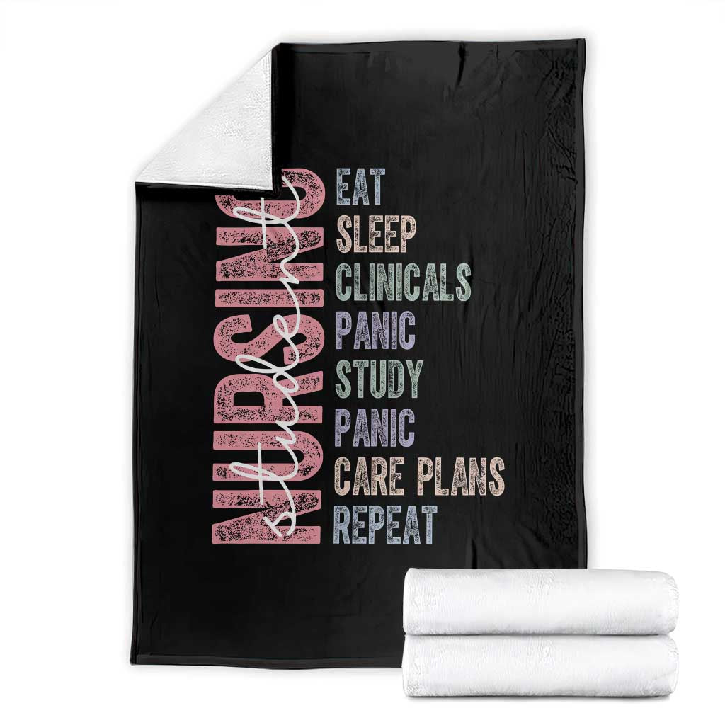 Funny Student Nurse Life Throw Blanket Eat Sleep Clinicals Panic Study Repeat