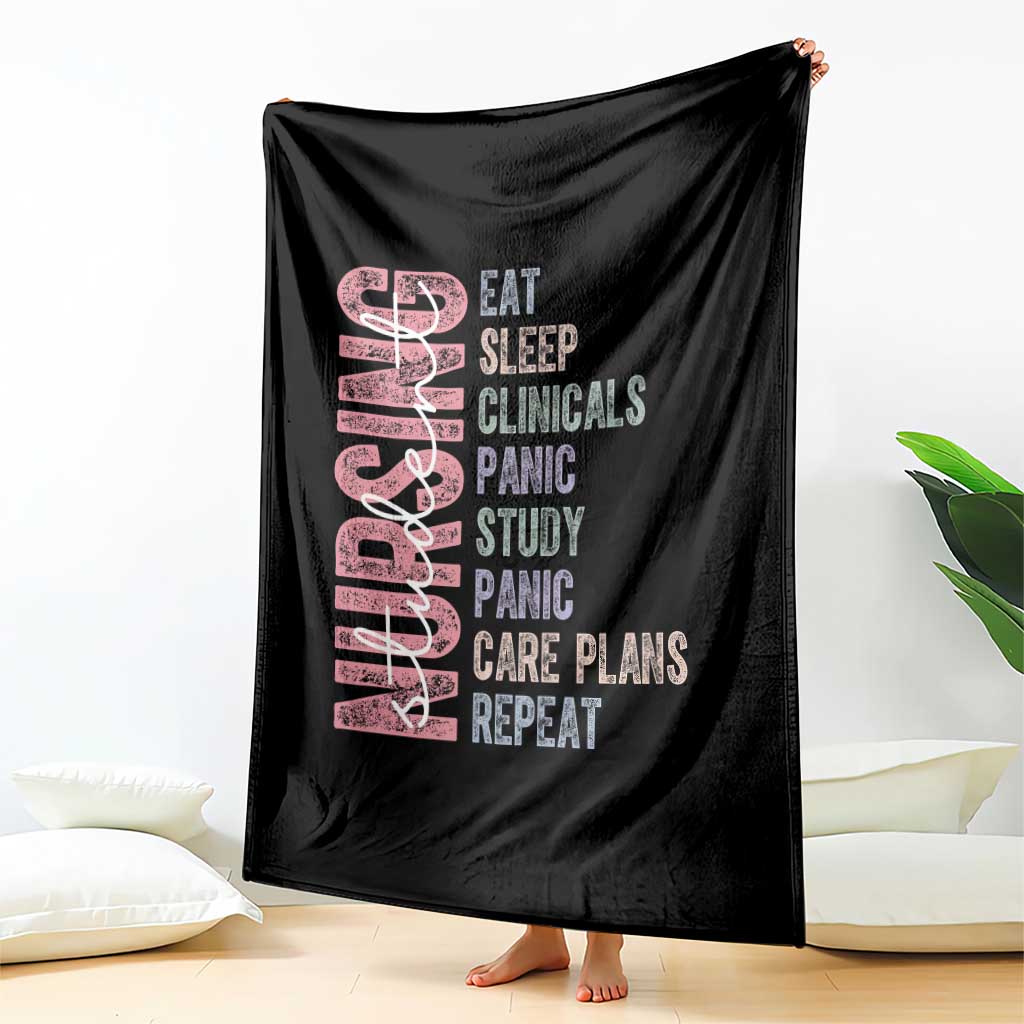 Funny Student Nurse Life Throw Blanket Eat Sleep Clinicals Panic Study Repeat