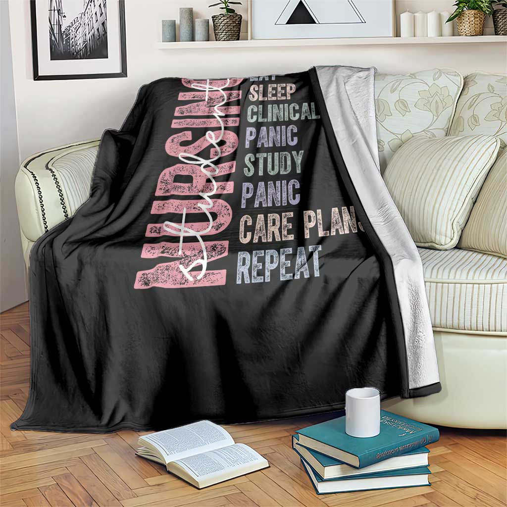 Funny Student Nurse Life Throw Blanket Eat Sleep Clinicals Panic Study Repeat