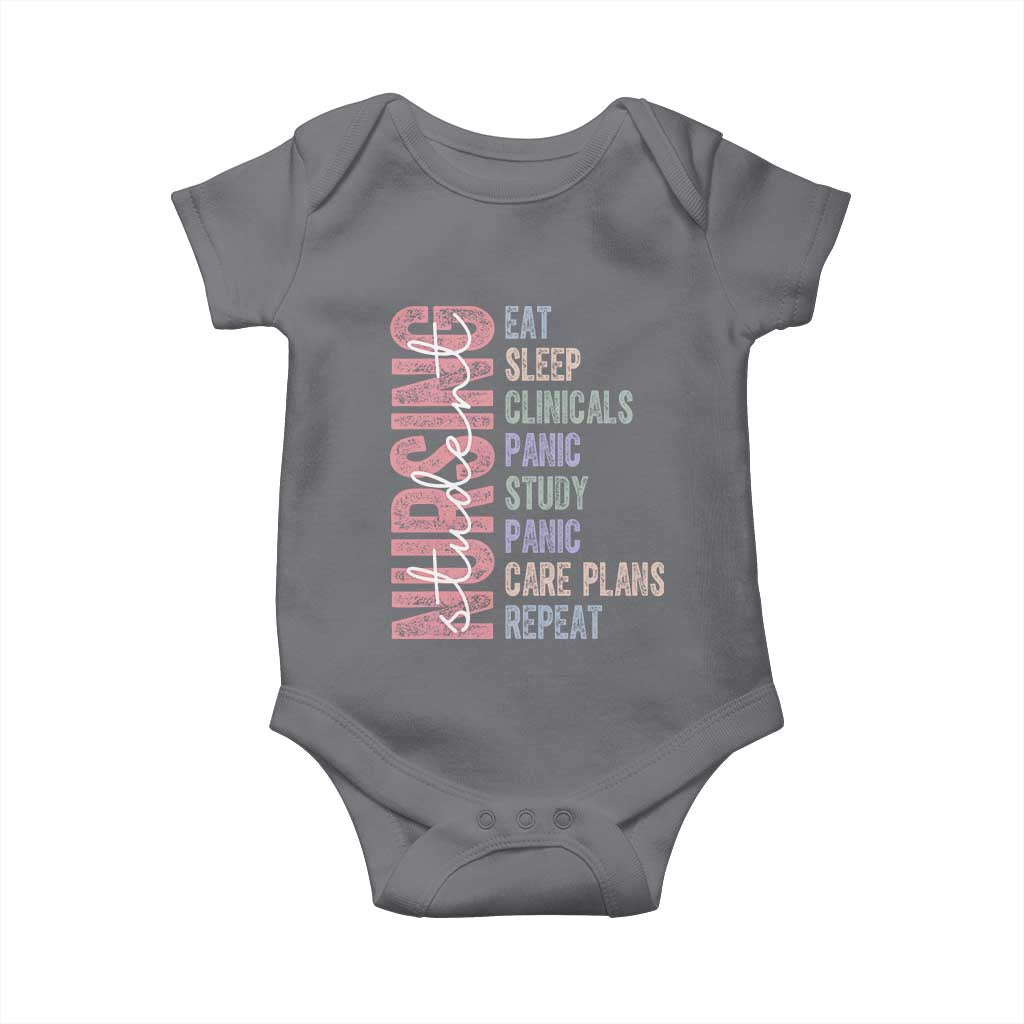 Funny Student Nurse Life Baby Onesie Eat Sleep Clinicals Panic Study Repeat