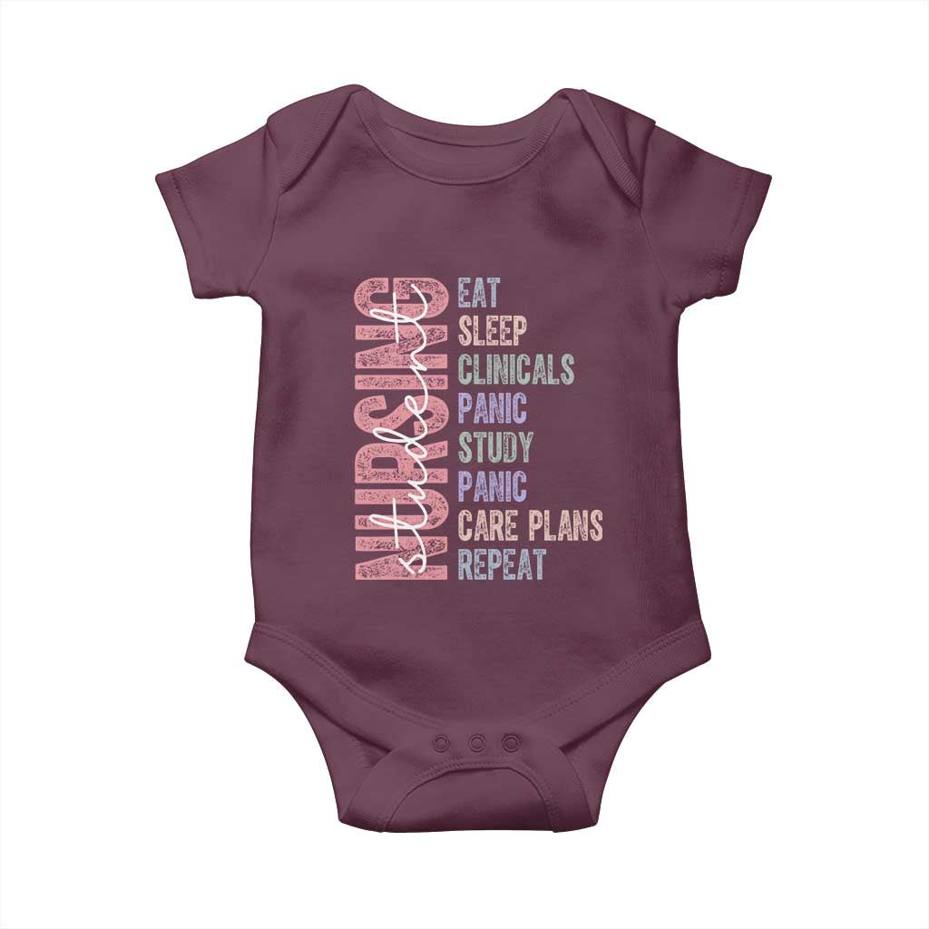 Funny Student Nurse Life Baby Onesie Eat Sleep Clinicals Panic Study Repeat