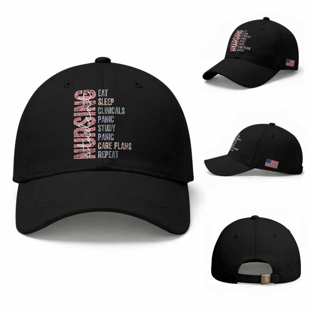 Funny Student Nurse Life Baseball Cap Eat Sleep Clinicals Panic Study Repeat