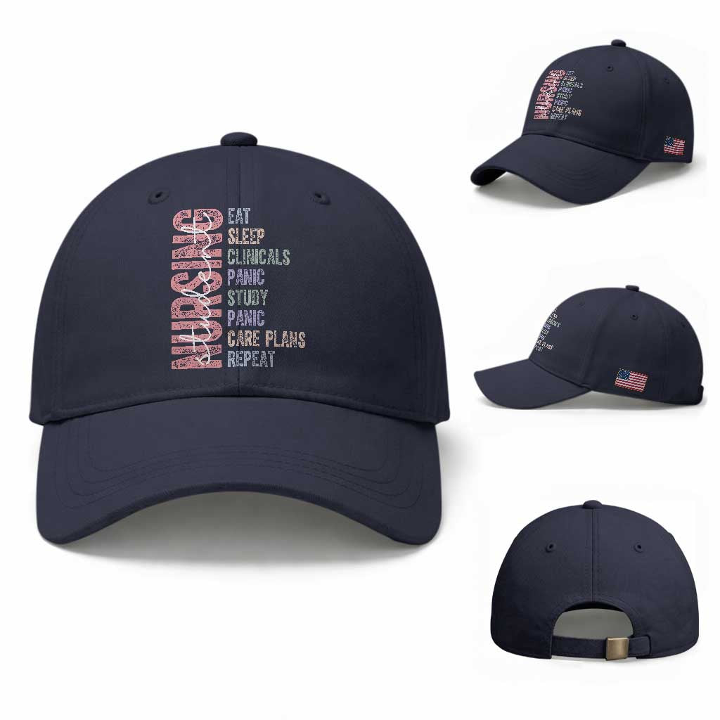 Funny Student Nurse Life Baseball Cap Eat Sleep Clinicals Panic Study Repeat