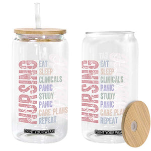 Funny Student Nurse Life Glass Can Eat Sleep Clinicals Panic Study Repeat