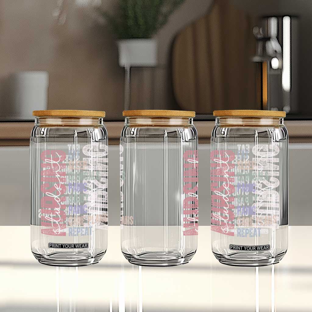 Funny Student Nurse Life Glass Can Eat Sleep Clinicals Panic Study Repeat