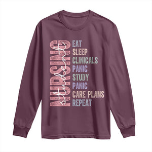 Funny Student Nurse Life Long Sleeve Shirt Eat Sleep Clinicals Panic Study Repeat