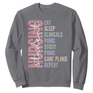 Funny Student Nurse Life Sweatshirt Eat Sleep Clinicals Panic Study Repeat