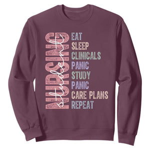 Funny Student Nurse Life Sweatshirt Eat Sleep Clinicals Panic Study Repeat