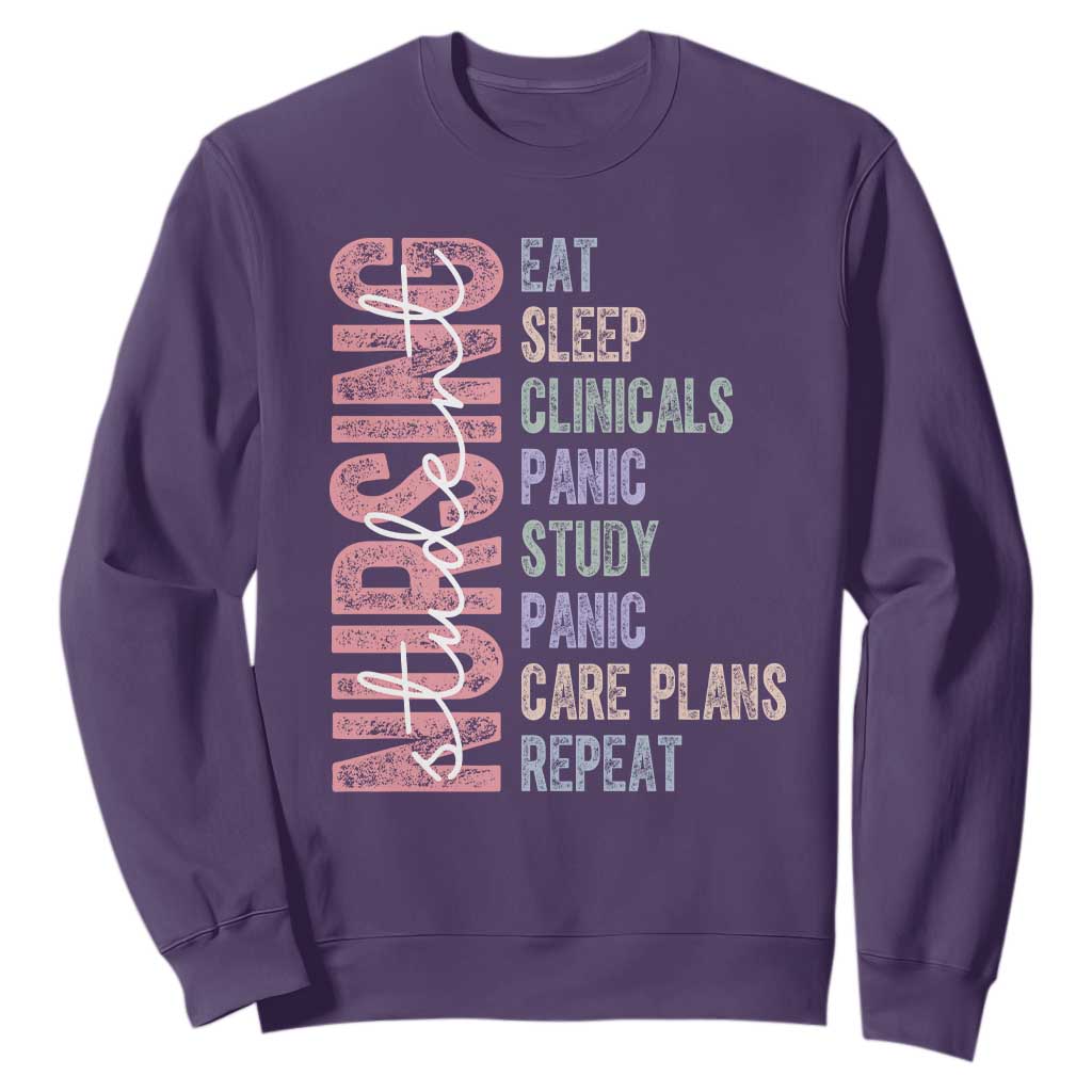 Funny Student Nurse Life Sweatshirt Eat Sleep Clinicals Panic Study Repeat
