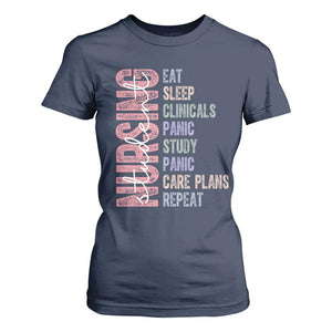 Funny Student Nurse Life T Shirt For Women Eat Sleep Clinicals Panic Study Repeat