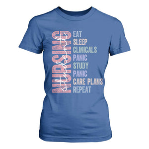 Funny Student Nurse Life T Shirt For Women Eat Sleep Clinicals Panic Study Repeat