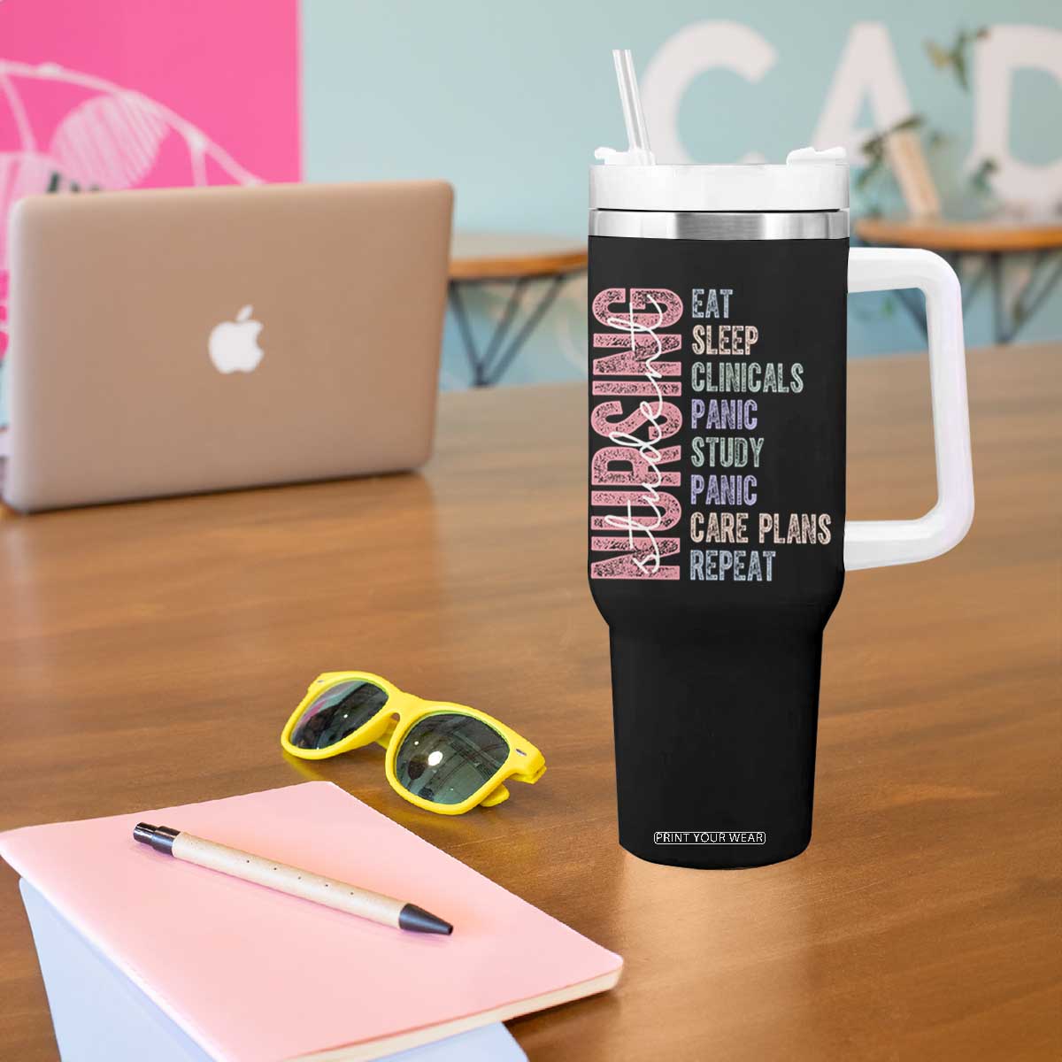 Funny Student Nurse Life Tumbler With Handle Eat Sleep Clinicals Panic Study Repeat