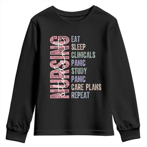 Funny Student Nurse Life Youth Sweatshirt Eat Sleep Clinicals Panic Study Repeat