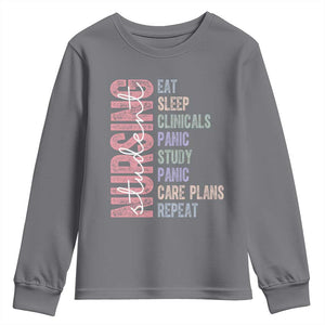 Funny Student Nurse Life Youth Sweatshirt Eat Sleep Clinicals Panic Study Repeat