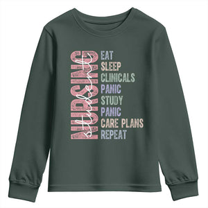Funny Student Nurse Life Youth Sweatshirt Eat Sleep Clinicals Panic Study Repeat