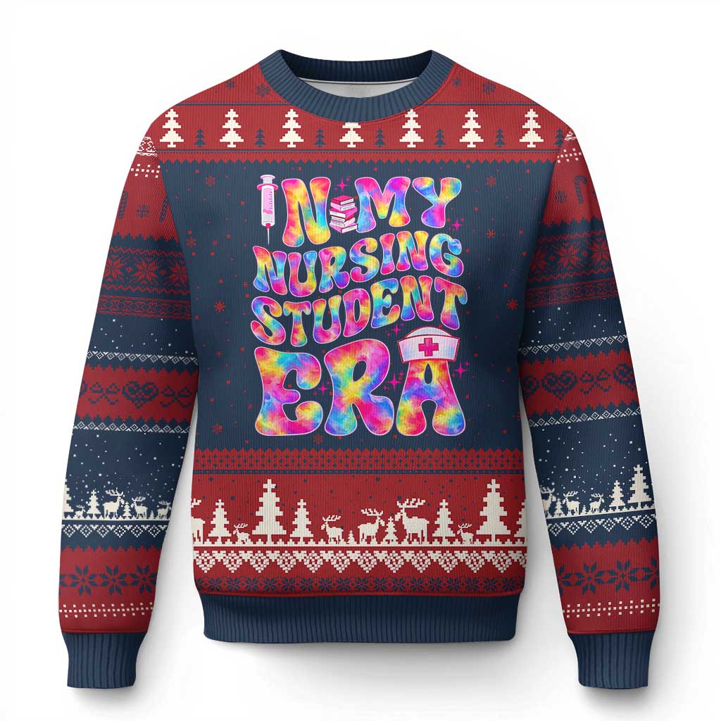 In My Nursing Student Era Ugly Christmas Sweater Future Nurse Gift TS12 Navy Red Print Your Wear