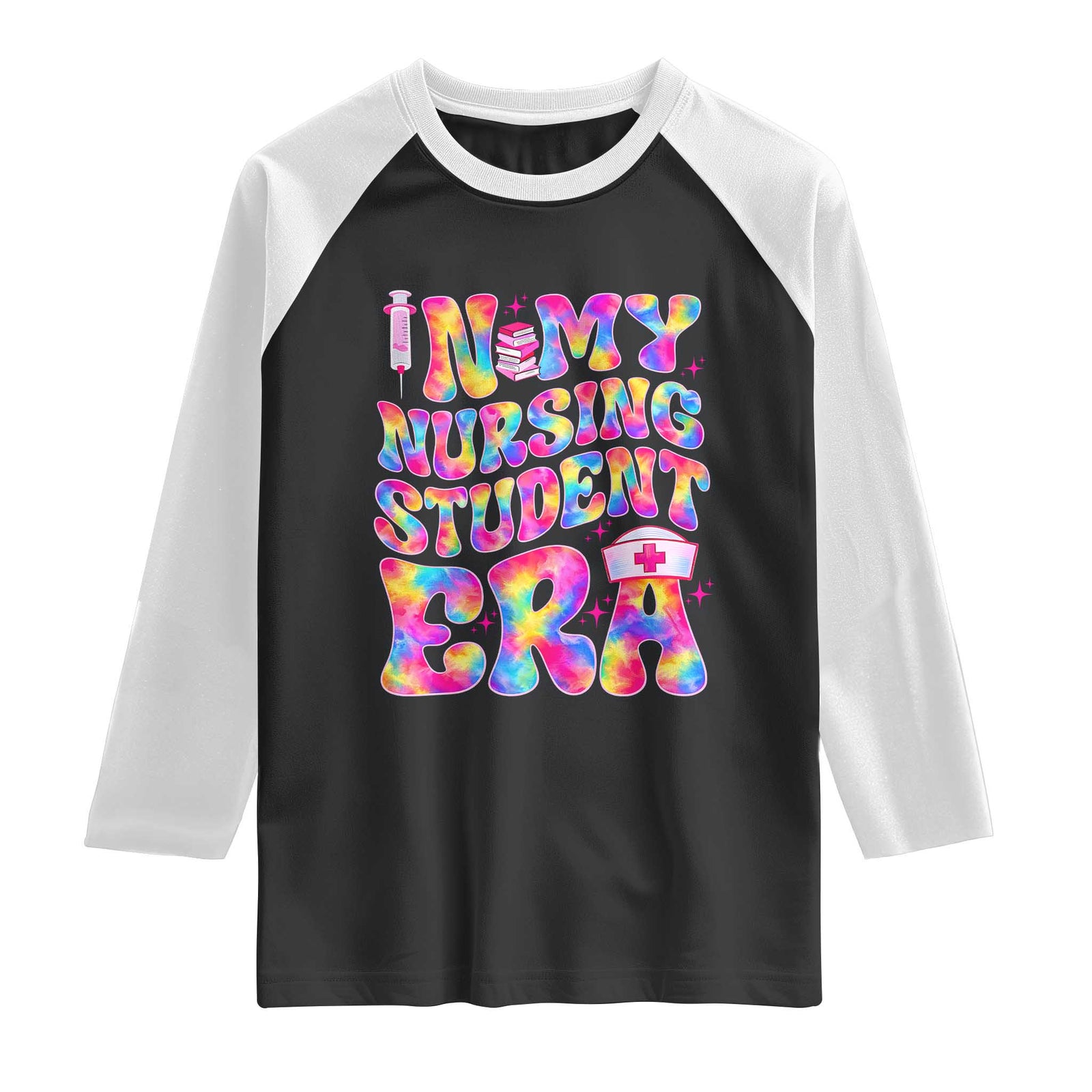 In My Nursing Student Era Raglan Shirt Future Nurse Gift TS12 Black White Print Your Wear