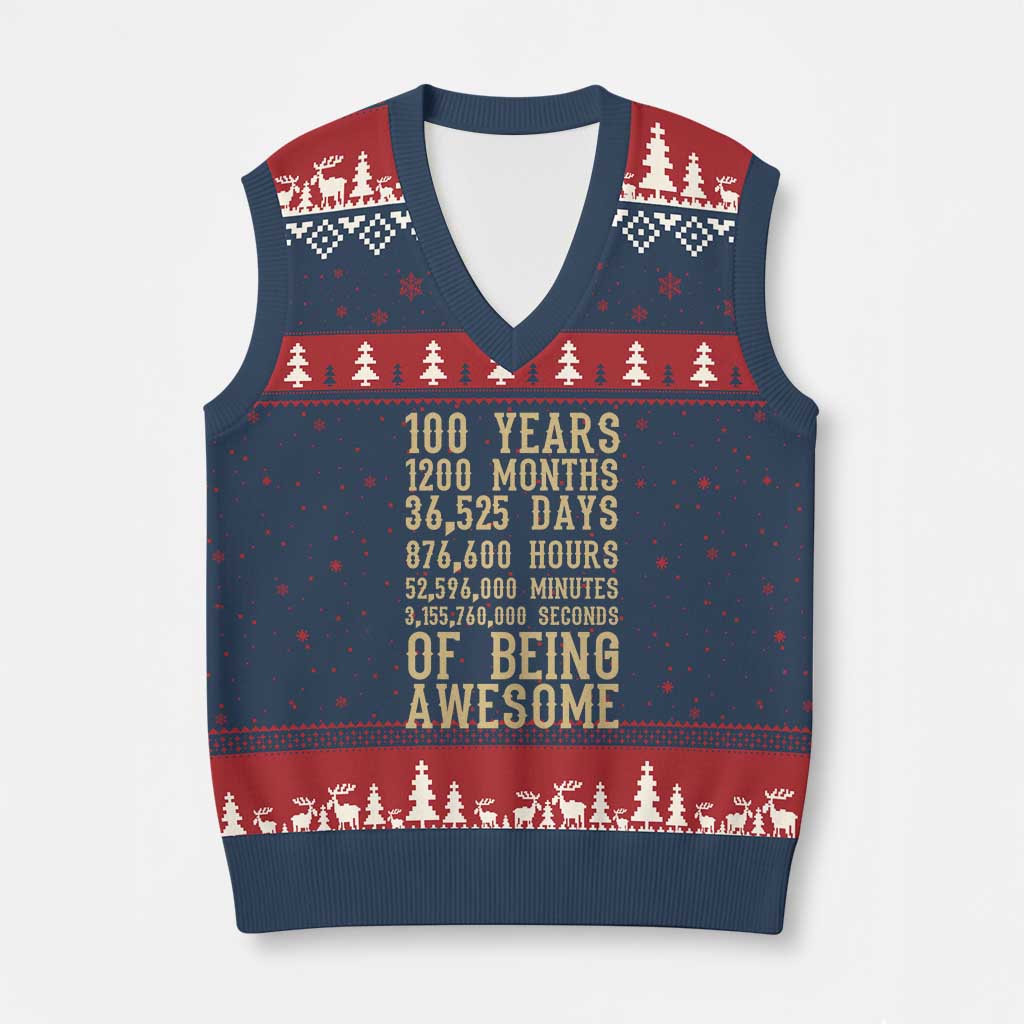 Vintage 100th Birthday Gift V-Neck Knit Sweater Vest 100 Years Of Being Awesome TS12 Navy Red Print Your Wear