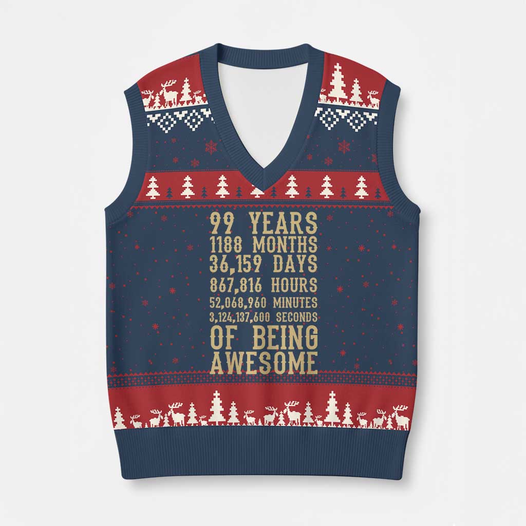 Vintage 99th Birthday Gift V-Neck Knit Sweater Vest 99 Years Of Being Awesome