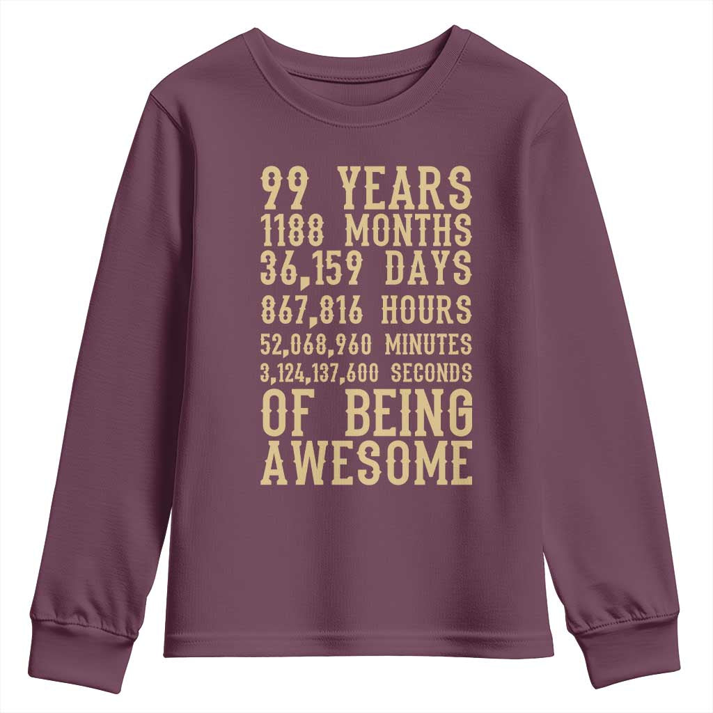 Vintage 99th Birthday Gift Youth Sweatshirt 99 Years Of Being Awesome