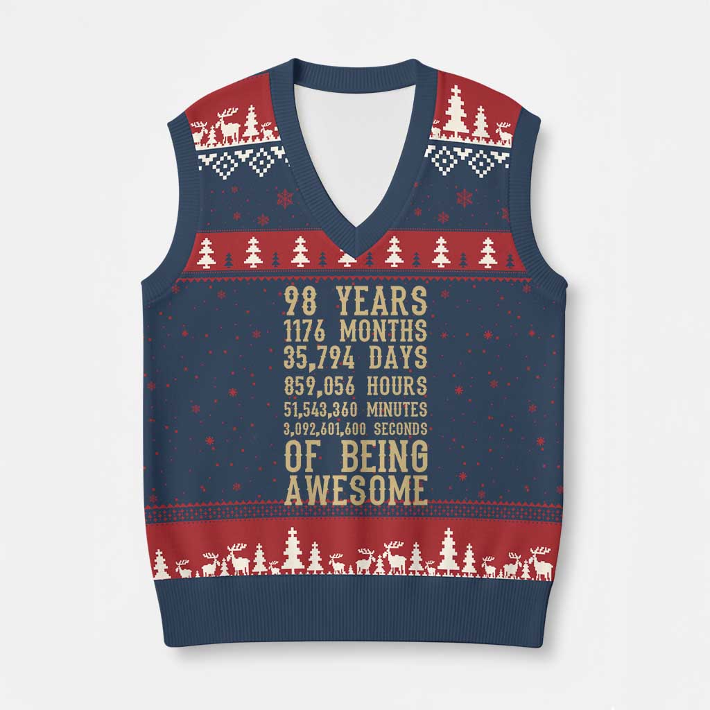 Vintage 98th Birthday Gift V-Neck Knit Sweater Vest 98 Years Of Being Awesome