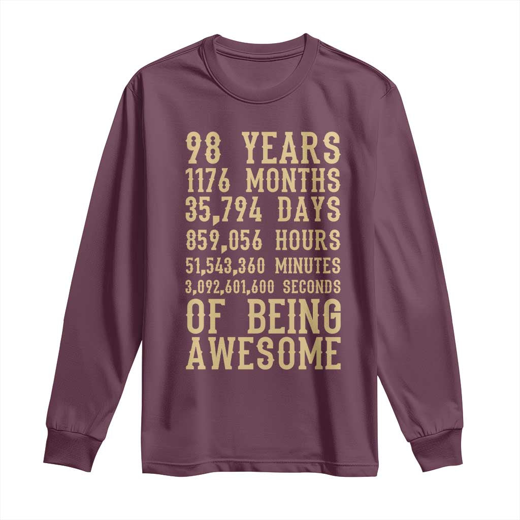 Vintage 98th Birthday Gift Long Sleeve Shirt 98 Years Of Being Awesome