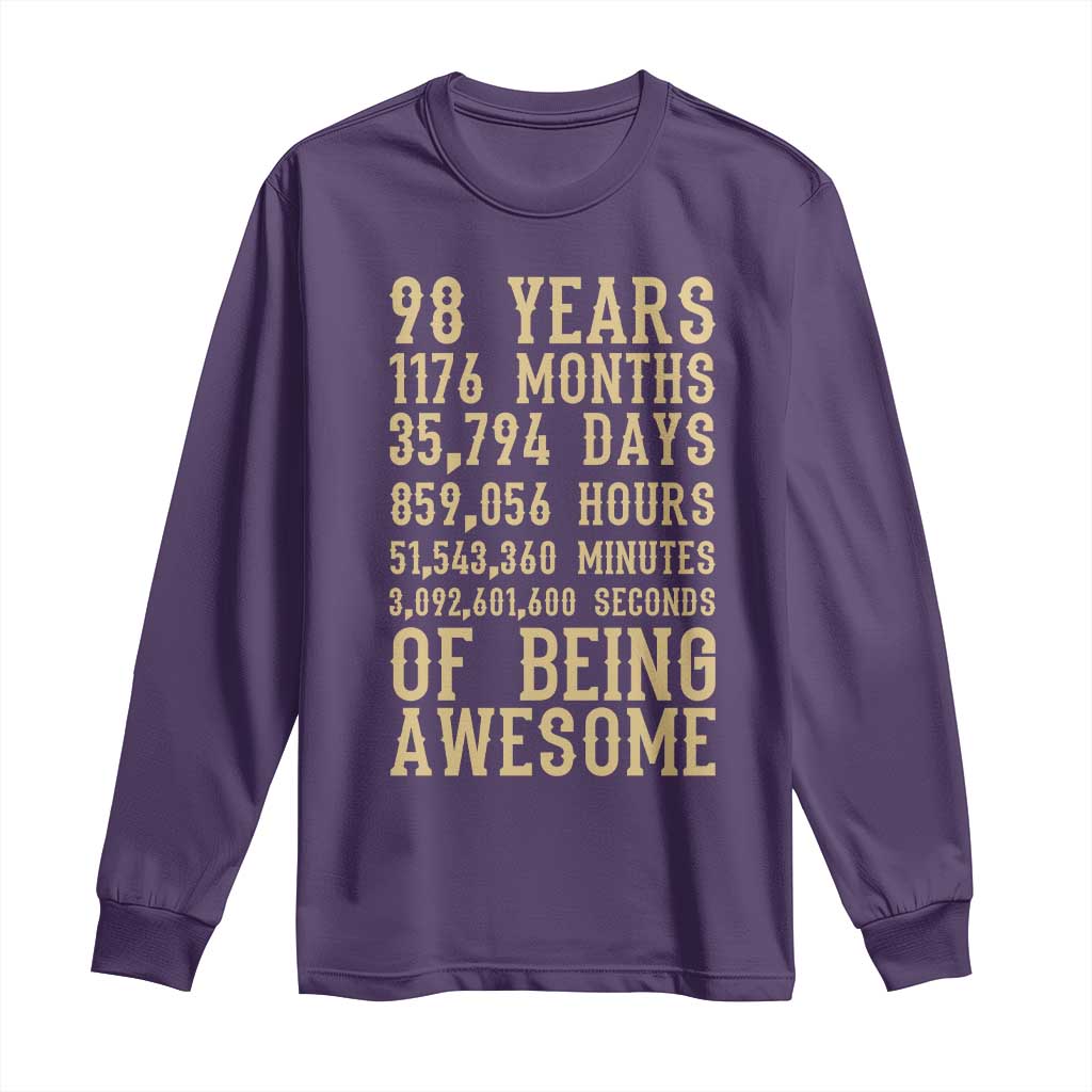 Vintage 98th Birthday Gift Long Sleeve Shirt 98 Years Of Being Awesome