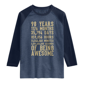 Vintage 98th Birthday Gift Raglan Shirt 98 Years Of Being Awesome