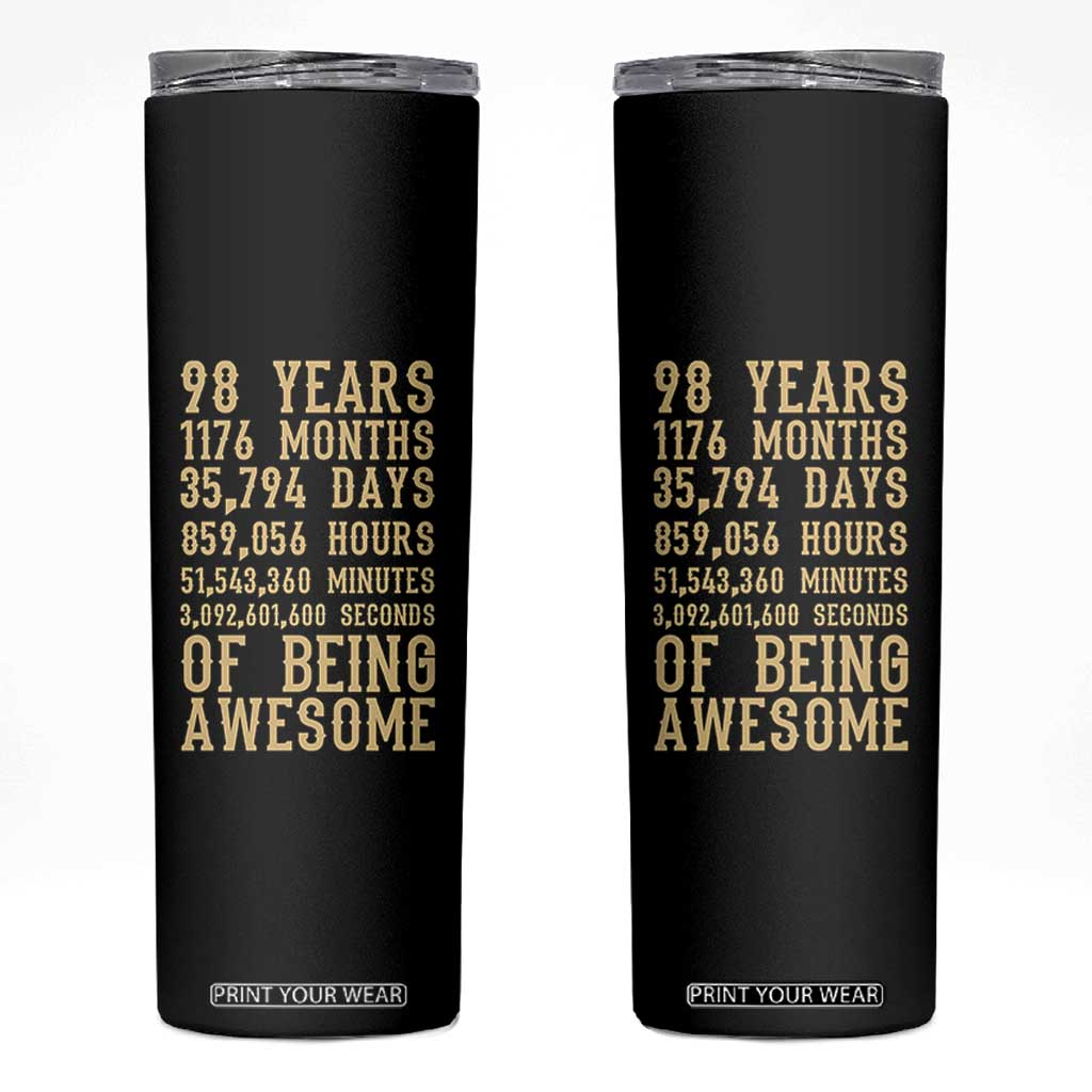 Vintage 98th Birthday Gift Skinny Tumbler 98 Years Of Being Awesome